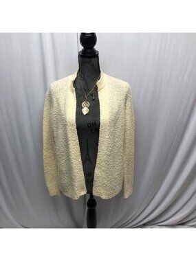 LeRoy Knitwear Cream Open Front Cardigan Womens Size Large Sweater Vintage 80s